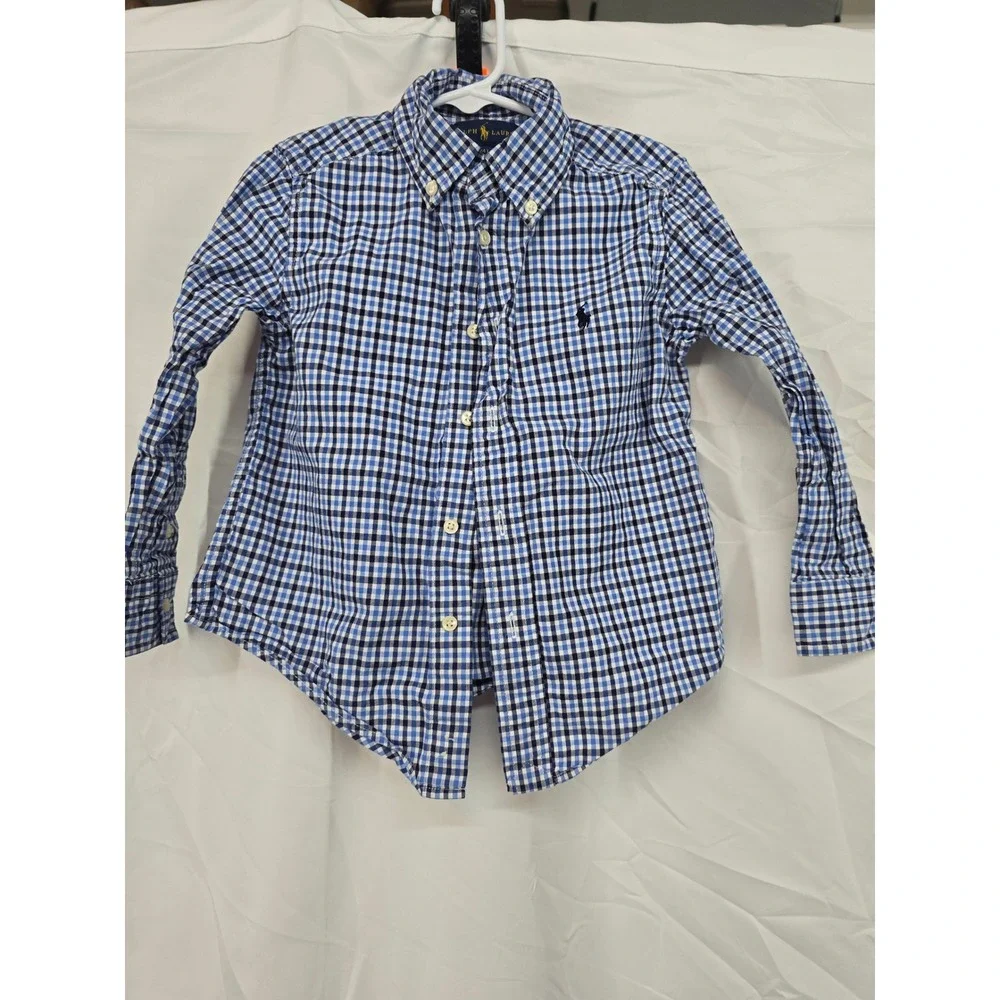Kids Ralph Lauren‎ Blue Gingham Check Button Down Shirt Sz 4T Long Sleeve Cotton